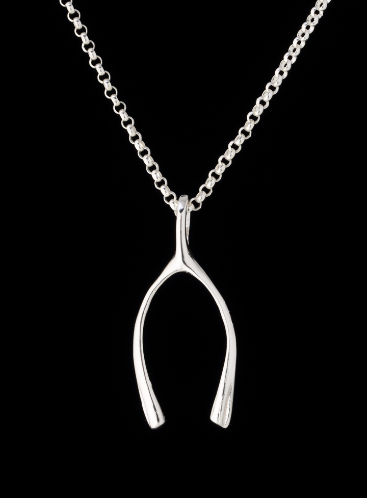 small wishbone necklace, sterling silver