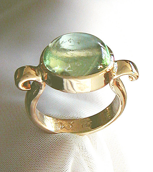 14k yellow gold and green beryl custom ring