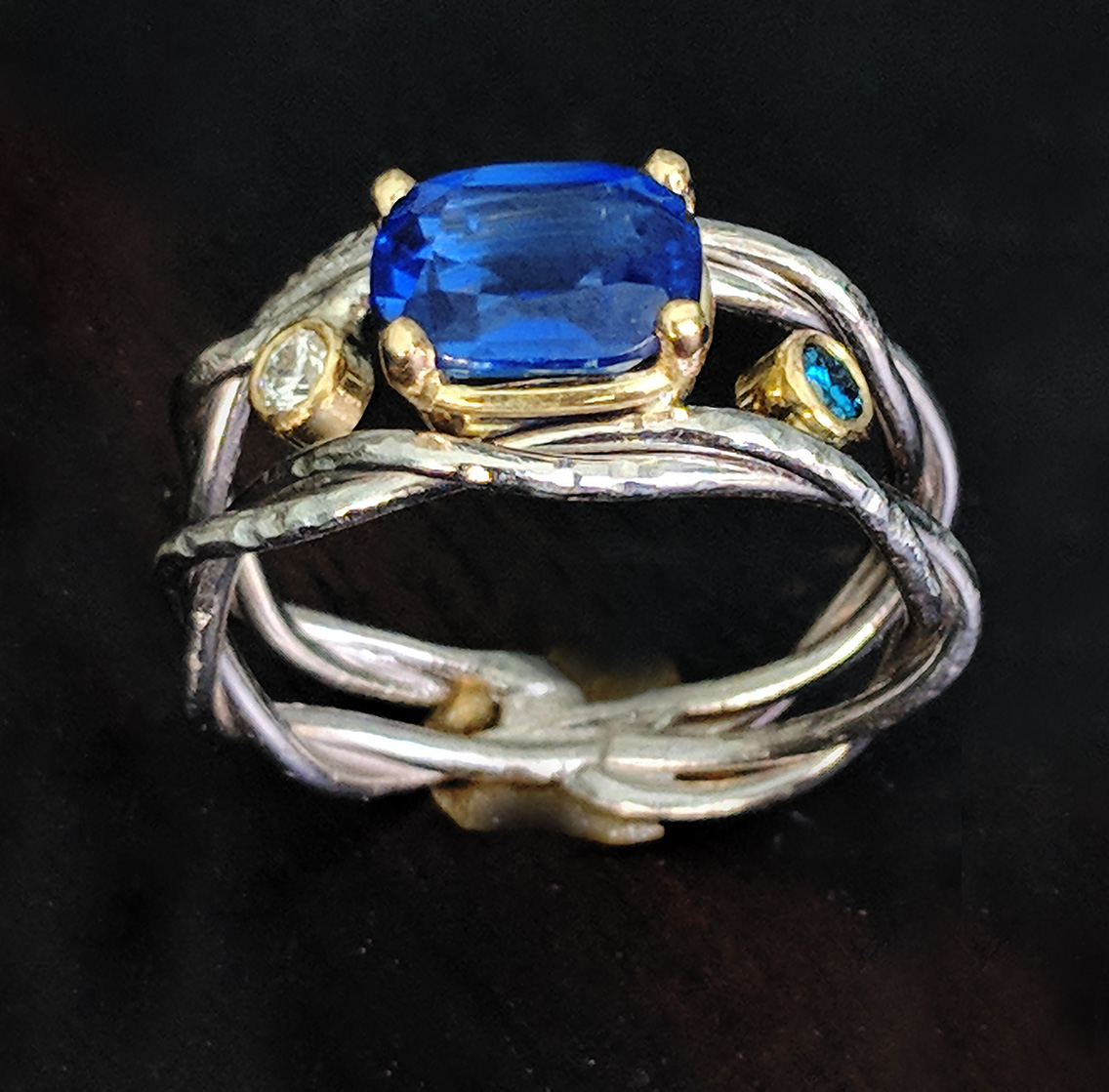 custom platinum and gold ring with sapphires and diamonds ~ heather reilly, metalsmith