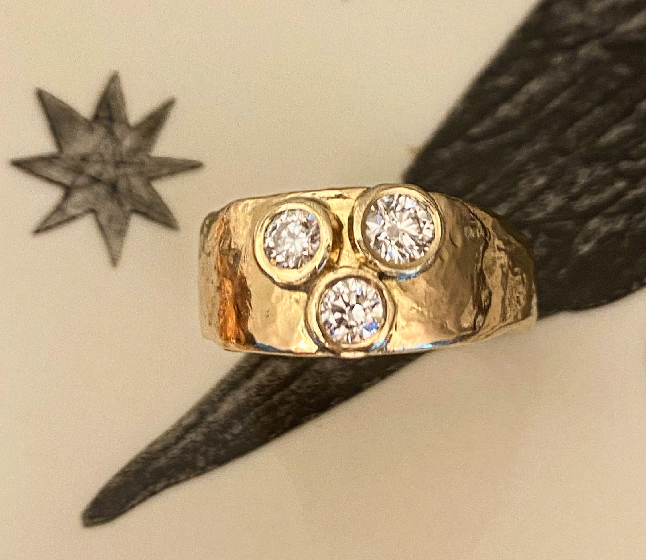 yellow gold diamond ring, repurposed tiffany diamonds